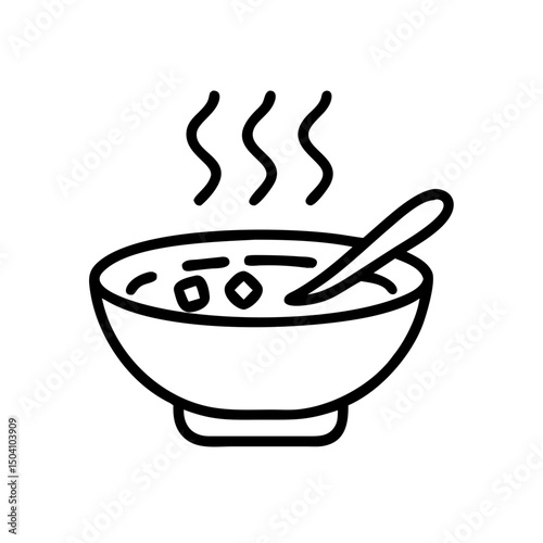 Miso soup bowl, line art illustration, for food blogs
