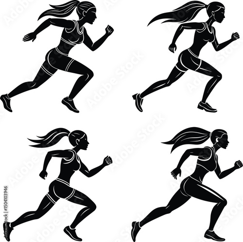 Silhouetted woman running posing body positive runner active lifestyle and fitness concept