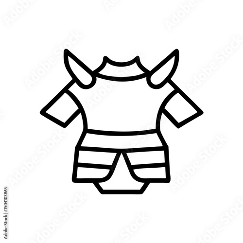 Samurai armor icon, line art style, black and white, for game design