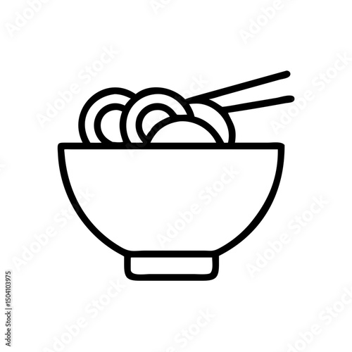Ramen noodles in bowl, line art illustration, for menus and websites
