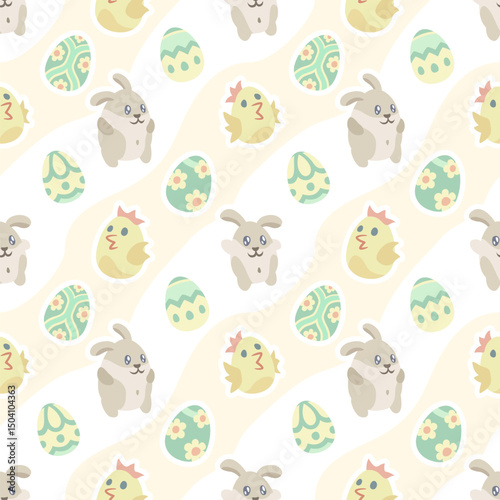 Seamless pattern with easter bunnies and chicks