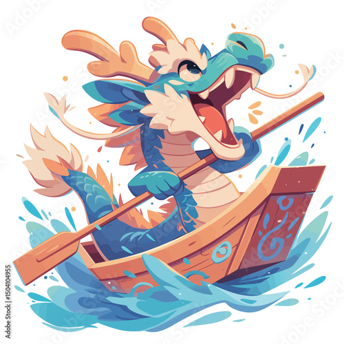 Cute cartoon vector illustrations, promotion of the traditional Chinese festival Dragon Boat Festival, dragon boat racing event