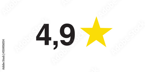 Five stars rate icon. 4,9 stars customer product rating review flat icon. Customer review with five yellow stars. Service satisfaction, quality, good rate vector illustration