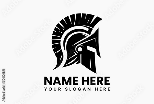 Bold Spartan hoplite armed with sword and circular shield vector logo. Warrior heritage symbol  