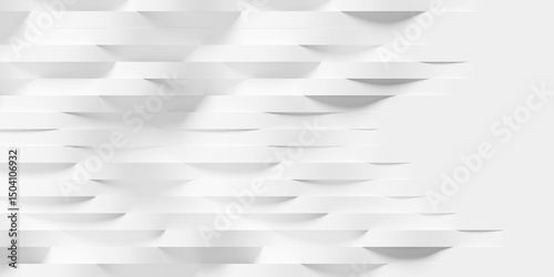 Fototapeta Naklejka Na Ścianę i Meble -  White smooth sine curves or waves geometry randomly shifted background wallpaper banner fade out, flat lay top view from above
