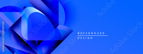 Abstract blue shapes overlap, creating dynamic visual effect. Gradient shades enhance depth, modern design aesthetic.