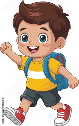 Cheerful Schoolboy Running with Backpack
