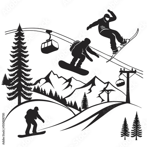 Skiing and Snowboarding Thin Line Icons - Editable Stroke