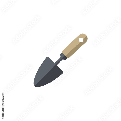 Gardening trowel icon with wooden handle in flat design style  