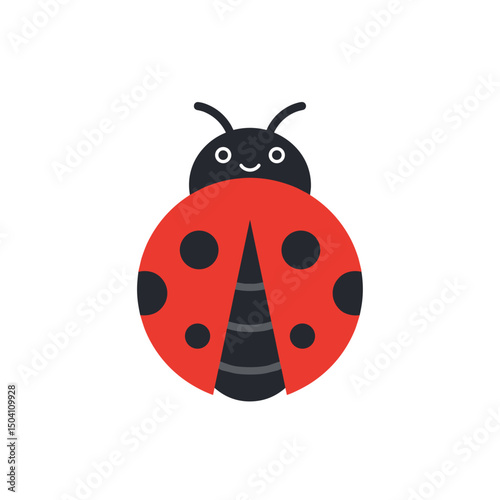 Cartoon ladybug icon with smiling face on white background, concept of gardening icon  