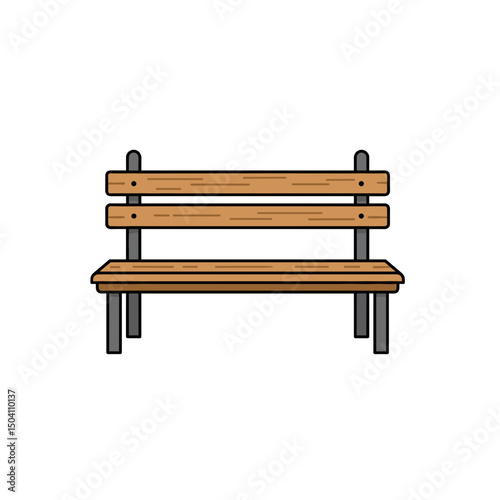Simple wooden bench with metal frame in minimalist design  