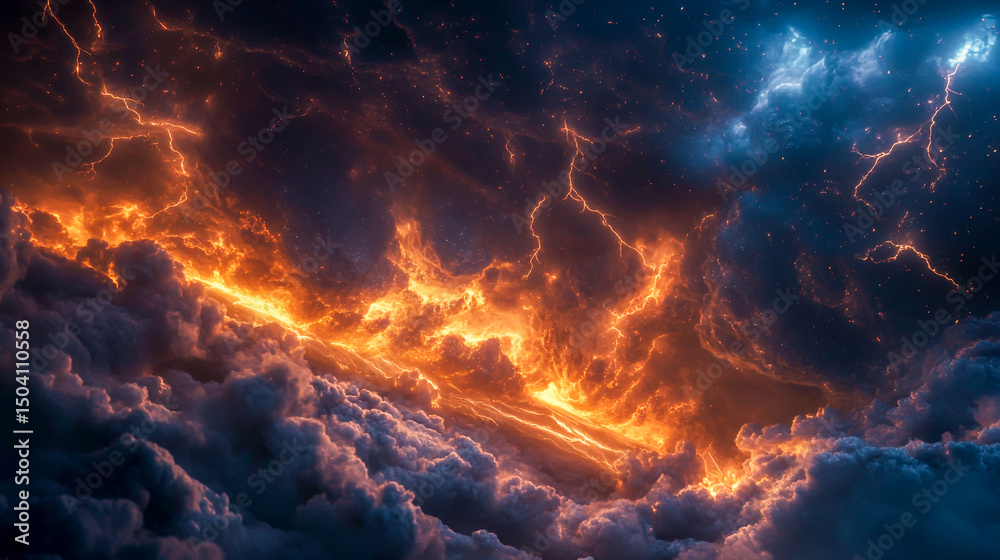 Lightning striking across a dramatic night sky creating a powerful visual scene Lightning striking across a dramatic night sky creating a powerful visual scene