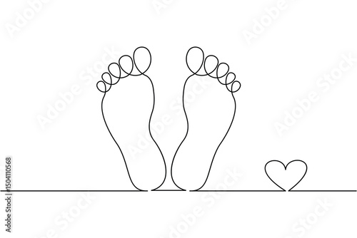 Foot sole continuous one line drawing of isolated outline vector art black white background
