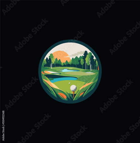 abstract golf design in a circle. ready to print for shirt, pin, brooch or logo