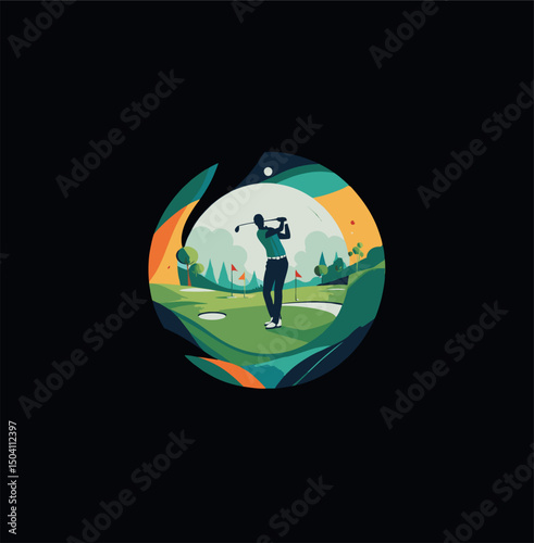 abstract golf design in a circle. ready to print for shirt, pin, brooch or logo