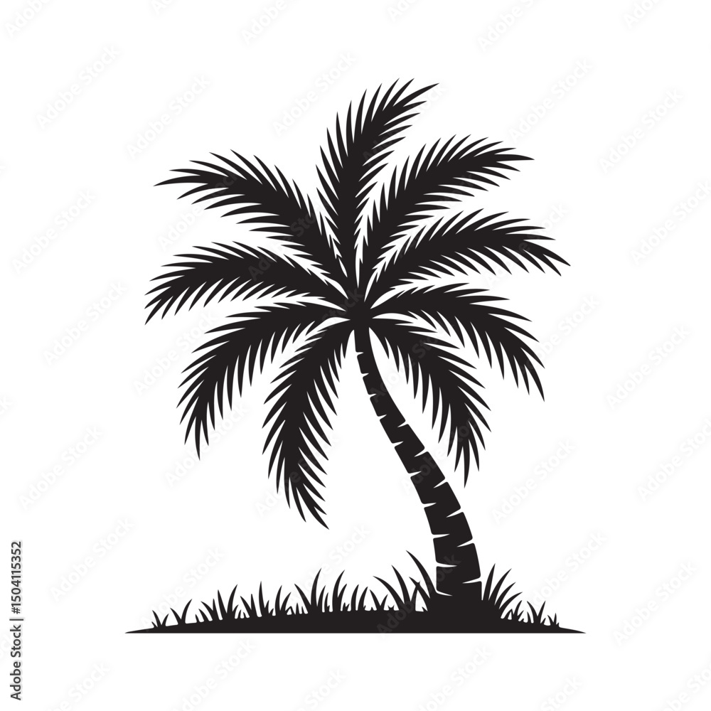 Fototapeta premium Palm Tree Silhouette with Grass on White Background