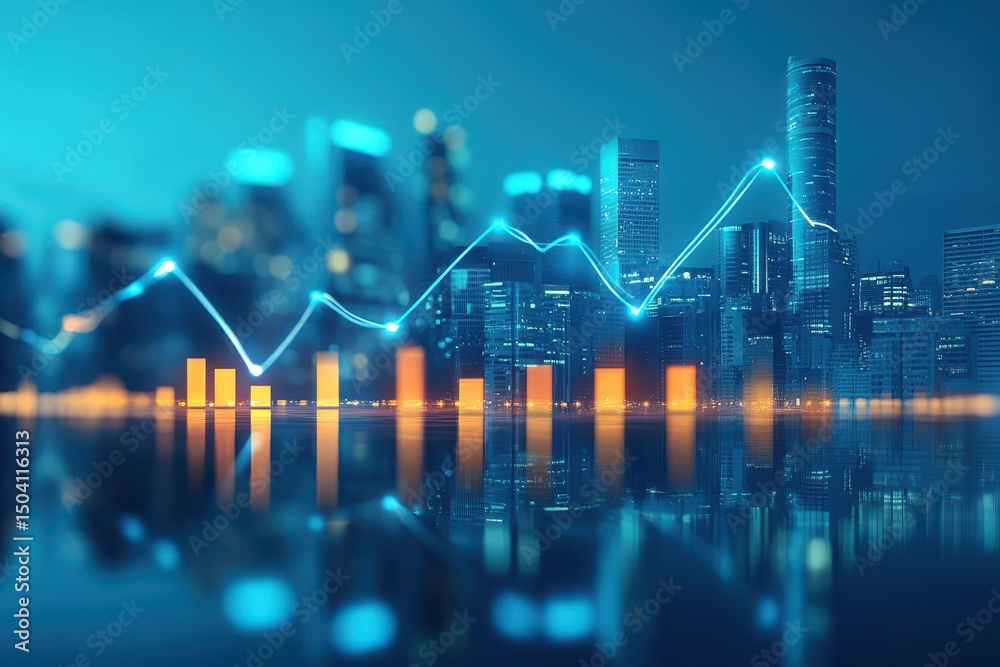 custom made wallpaper toronto digitalUrban Financial Growth Concept with City Skyline and Graph Overlay
