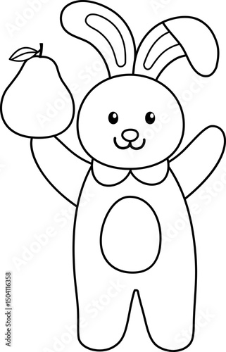 Mid autumn festival rabbit outline vector cartoon isolated.
Cute Mid-Autumn Festival bunny holding pomelo Children's coloring page.
Transparent background, SVG file.