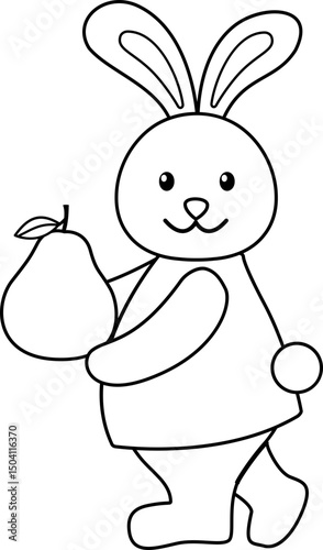 Mid autumn festival rabbit outline vector cartoon isolated.
Cute Mid-Autumn Festival bunny holding pomelo Children's coloring page.
Transparent background, SVG file.