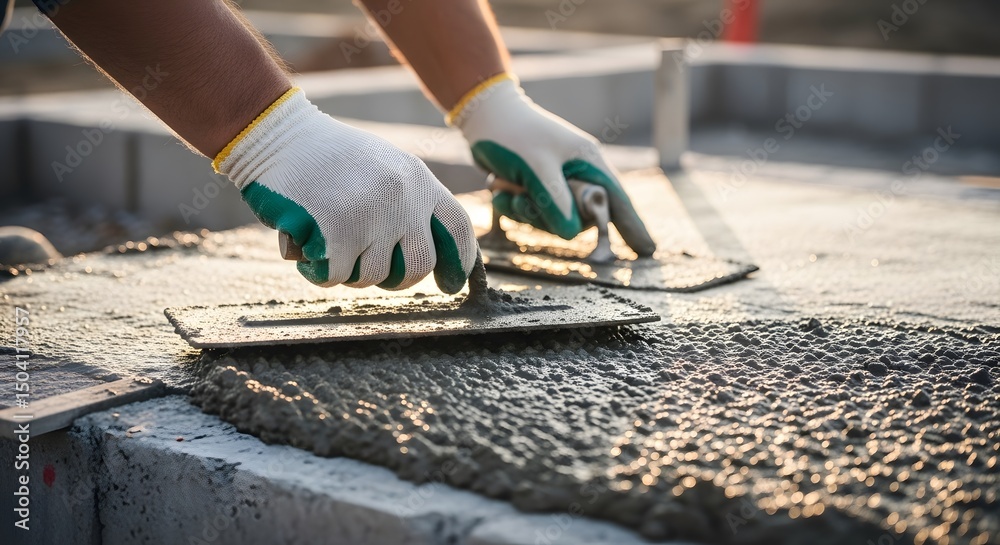 Crafting Foundations: Smooth Concrete Finish with Skilled Hands, Building Dreams & Stability, Symbolizing Strength & Lasting Quality in Construction Crafting Foundations: Smooth Concrete Finish with Skilled Hands, Building Dreams & Stability, Symbolizing Strength & Lasting Quality in Construction