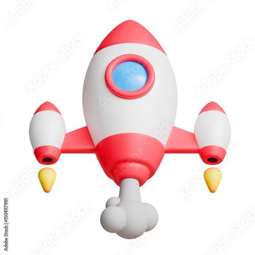 3D Rocket in cartoon style, transparent background