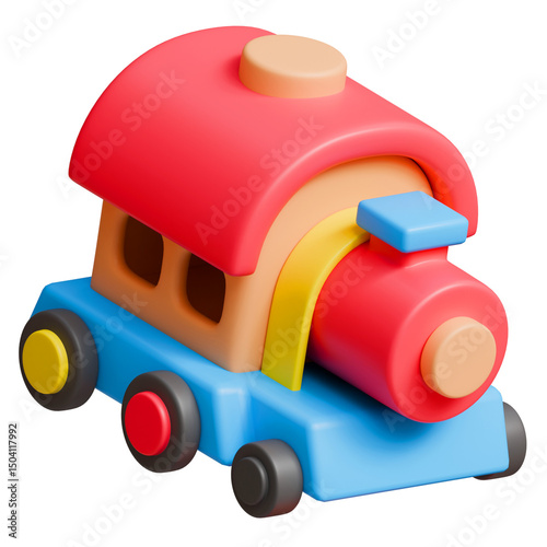 3D Train in cartoon style, transparent background
