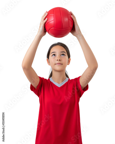 Young athlete preparing to serve with volleyball. Isolated trasparent Png.