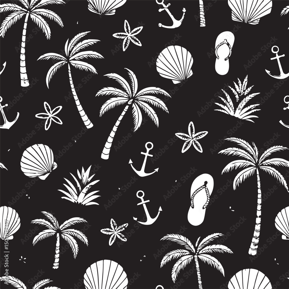 Seamless tropical palm tree pattern for summer beach island design