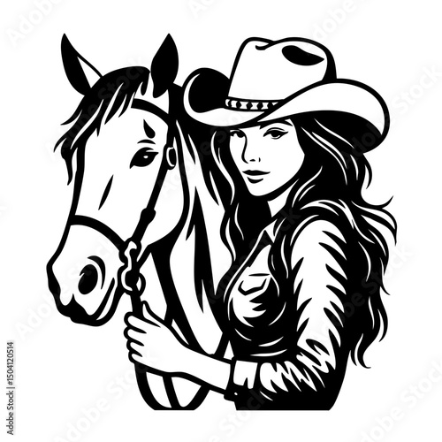 Cowgirl and horse Vector SVG Clipart illustration