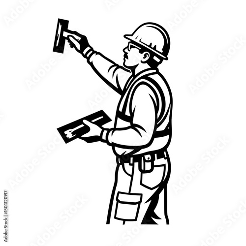 Construction Worker Drywall Finisher Vector SVG Clipart illustration