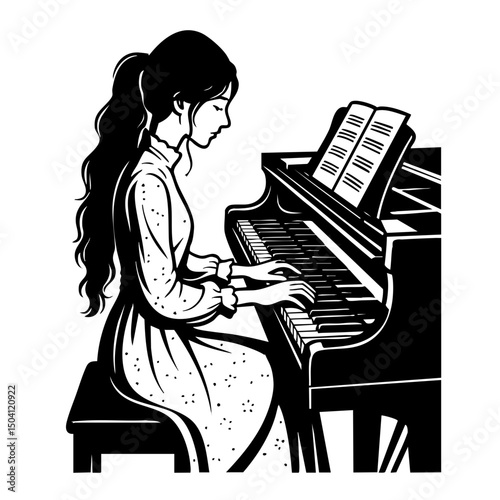Girl Playing Piano Vector SVG Clipart illustration