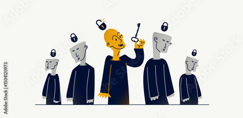 Matrix mind control and totalitarian society and state and one person has freed from control, psychological and social cultural matrix and liberation and nonconformist.