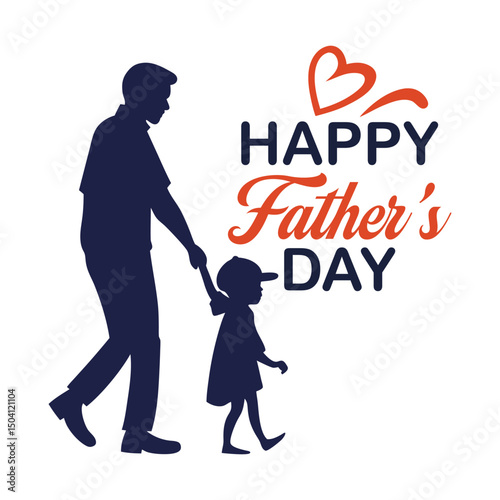 Happy Father's Day with dad and child are closely entwined vector template design