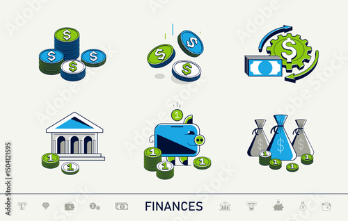 Financial icons vector set, business and finance detailed icons that can be used as a simple illustration, money economic theme.