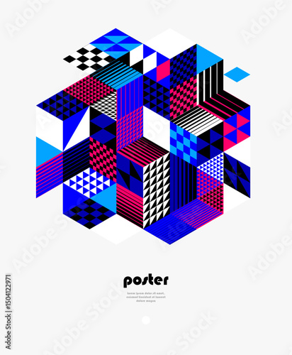 3D isometric cubic design vector geometric abstract background, modern city abstraction theme, construction buildings and blocks look like shapes, polygonal style.