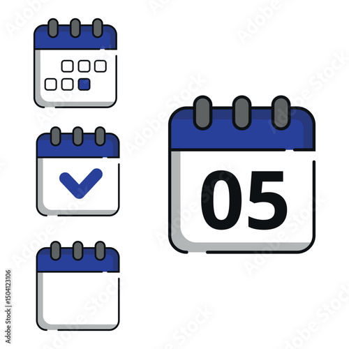 Vector illustration of calendar icons in blue color for websites and graphic resources. Calendar with specific day marked, day 05.