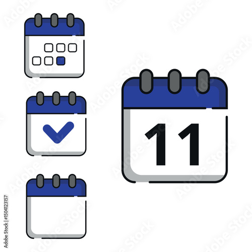 Vector illustration of calendar icons in blue color for websites and graphic resources. Calendar with specific day marked, day 11.