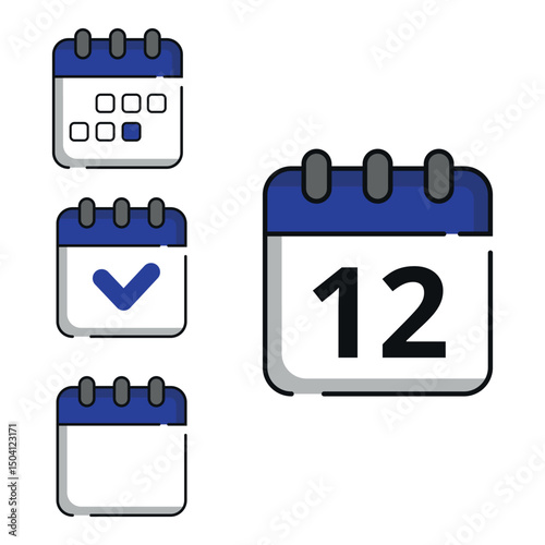 Vector illustration of calendar icons in blue color for websites and graphic resources. Calendar with specific day marked, day 12.