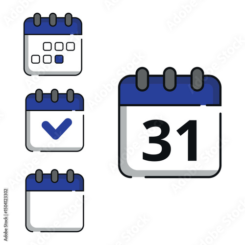 Vector illustration of calendar icons in blue color for websites and graphic resources. Calendar with specific day marked, day 31.
