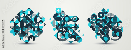 Abstract Bauhaus style graphic design set, vector background with geometric elements pattern, stylish modern geometry motif, wallpaper art collection.
