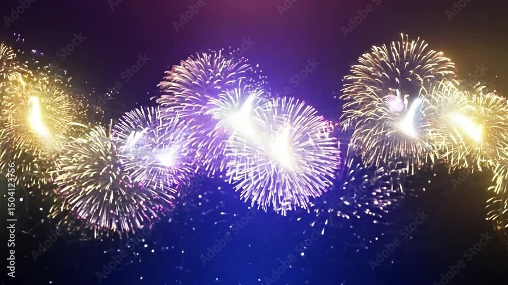 Colorful fireworks create vibrant display in night sky, filling air with joy and celebration as explosive bursts of light captivate all in attendance.