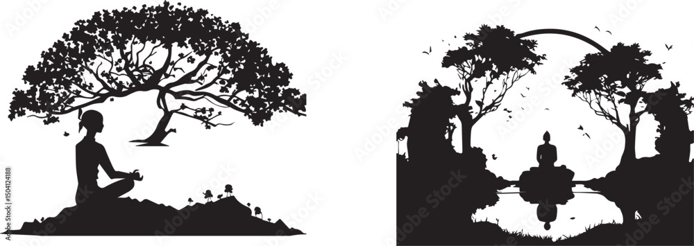 Fototapeta premium Female doing yoga meditation vector image