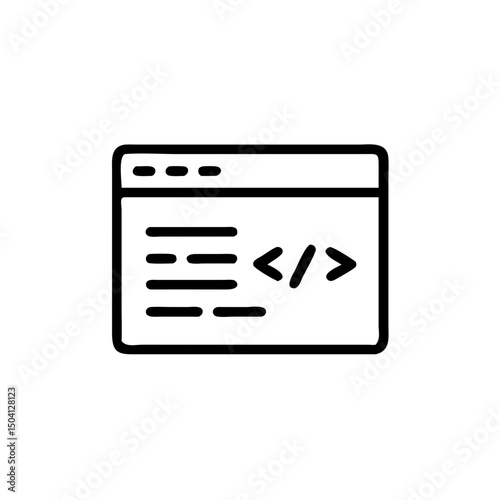 Code editor window displaying programming syntax in simple line art  