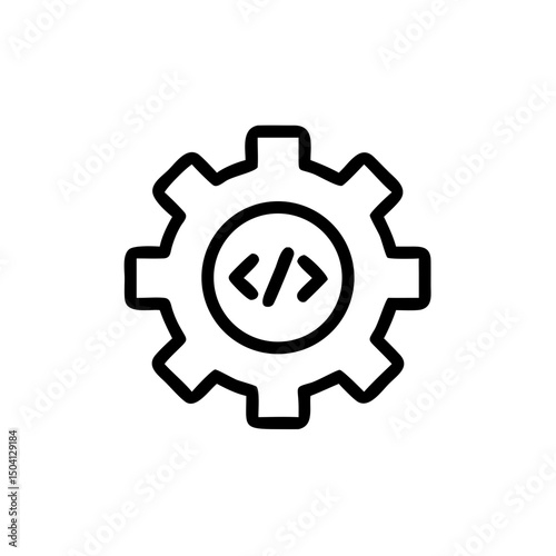 Gear icon with code symbol in minimalist design  