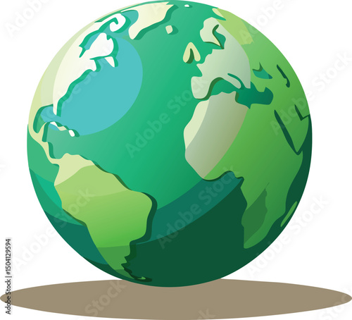 Stylized green earth globe illustration with continent outlines