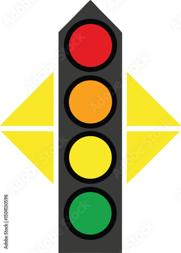 Illustration of a traffic light with yellow arrow indicators showing a green light