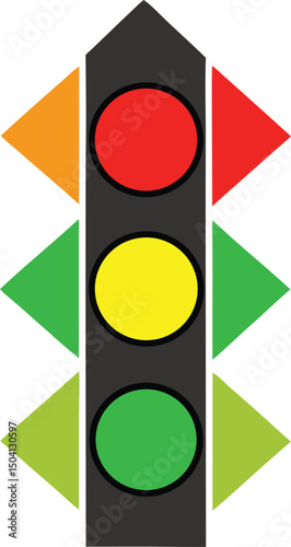 Stylized traffic light illustration with triangular arrows indicating direction