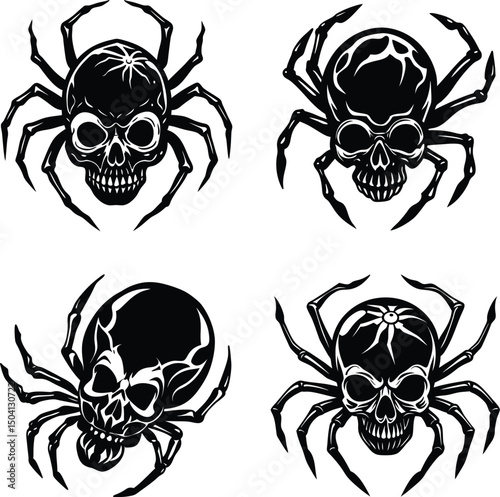 Spider skull set halloween graphic elements creepy insect design
