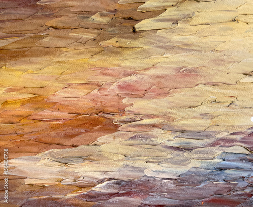 Fototapeta Naklejka Na Ścianę i Meble -  Close up of abstract gradient illustration with fish scale texture. Random mix of paint color, brown, beige, red, pink, and blue paint, with fish and snake skin 3D texture. Seamless unique pattern.
