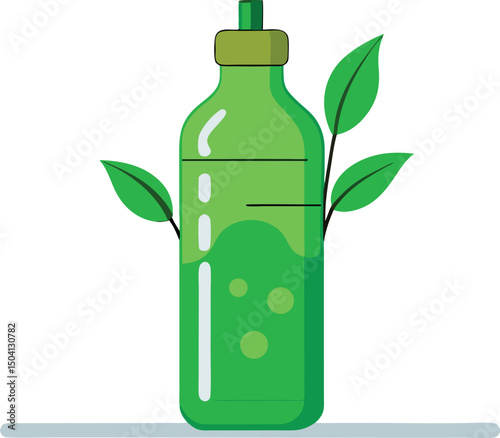 Green bottle with leaves eco friendly product illustration